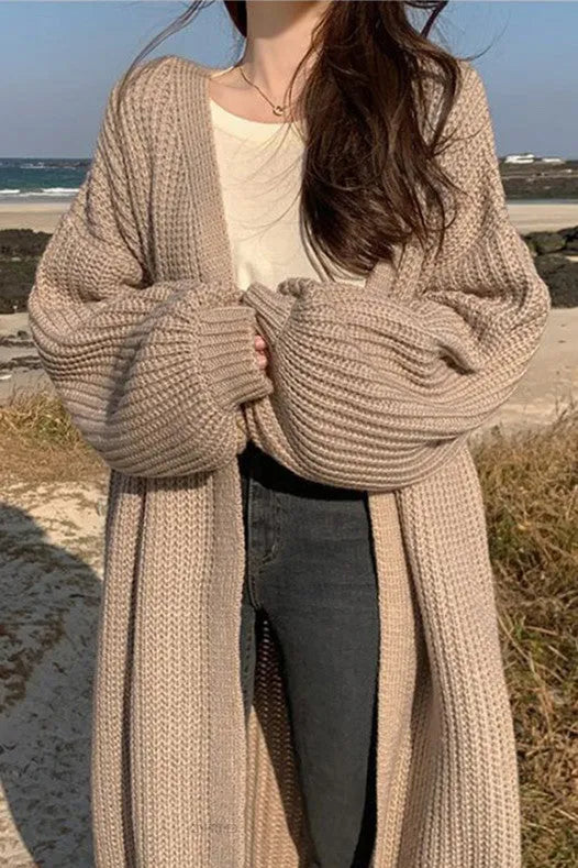 Slouchy Ribbed Knit Long Cardigan Coat