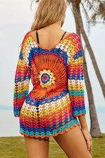 Colorful Crochet Knitted Cover Up Beach Dress