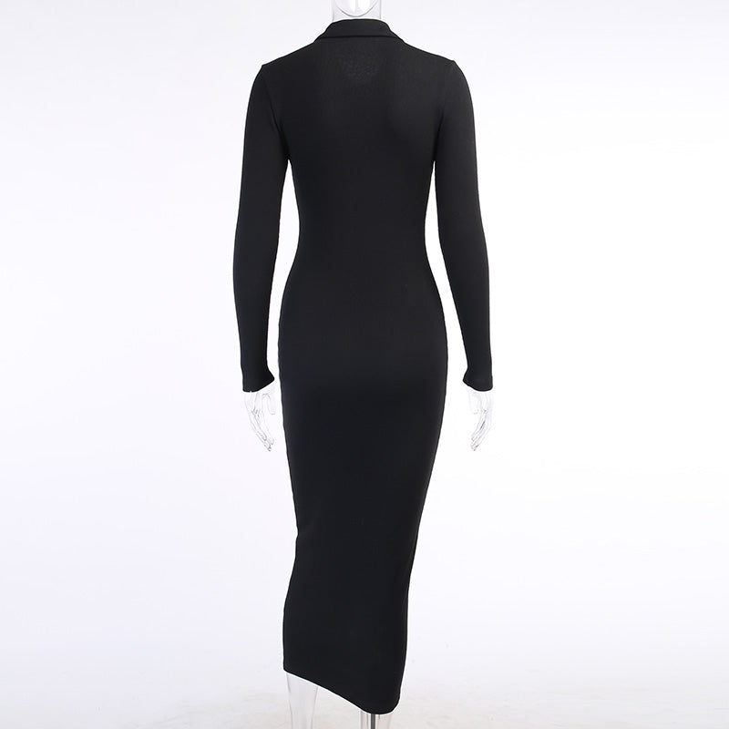Black Button Down Midi Knit Dress