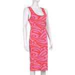 Pink Abstract Print Sleeveless Knit Dress