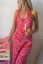Pink Abstract Print Sleeveless Knit Dress
