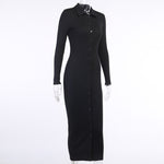 Black Button Down Midi Knit Dress