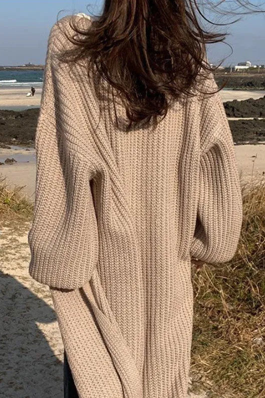 Slouchy Ribbed Knit Long Cardigan Coat