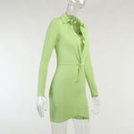 Green Front Twisted Mini Shirt Dress