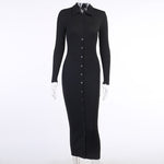 Black Button Down Midi Knit Dress