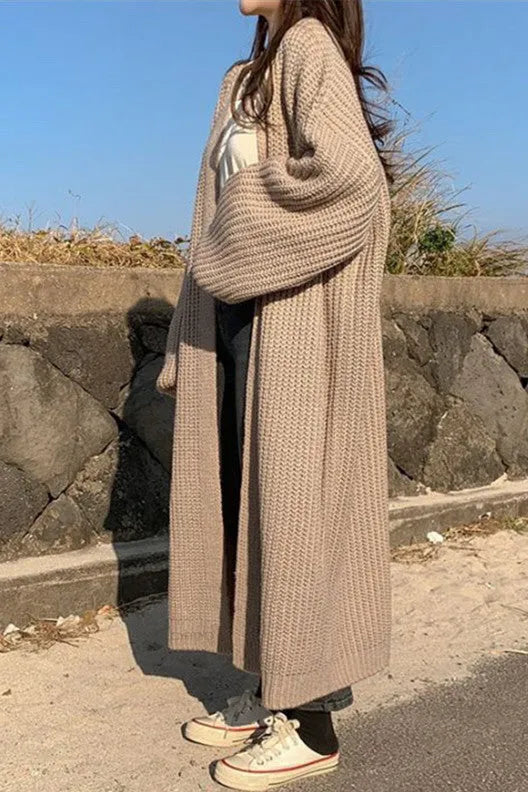 Slouchy Ribbed Knit Long Cardigan Coat