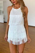 Tassel Backless Tie Halter Sleeveless Mini Dress