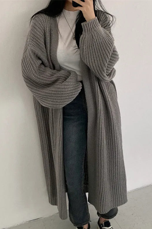 Slouchy Ribbed Knit Long Cardigan Coat