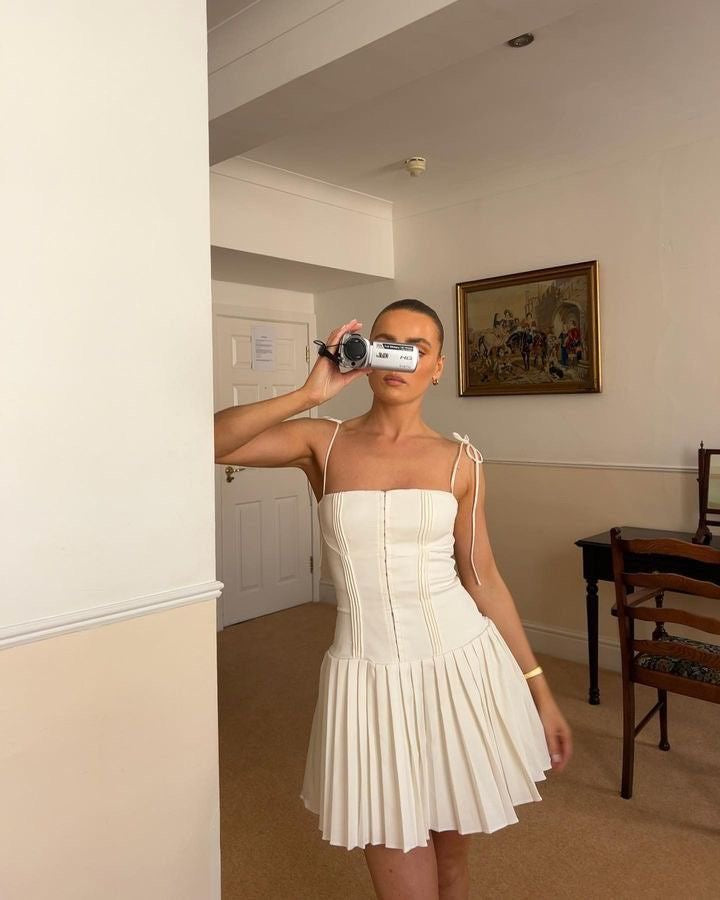 White Pleated Mini Dress