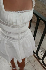 White Square Neckline Lace Mini Dress