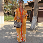 Yellow Sun Print Long Kimono