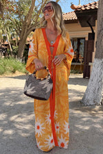 Yellow Sun Print Long Kimono