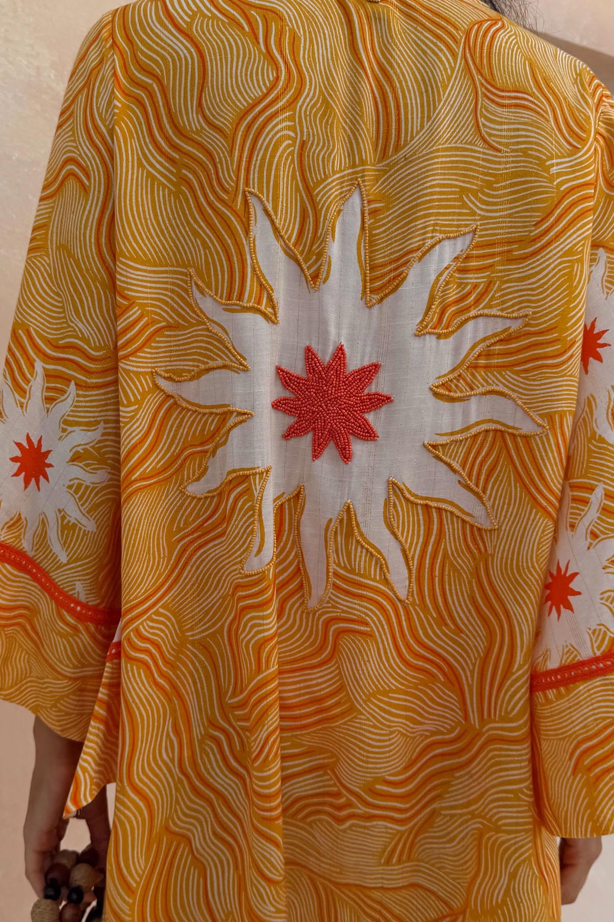 Yellow Sun Print Long Kimono