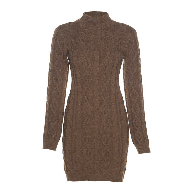 Beige Cable Knit Backless Wool Mini Dress