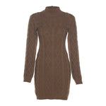 Beige Cable Knit Backless Wool Mini Dress