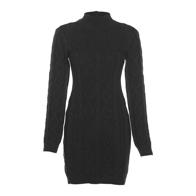 Beige Cable Knit Backless Wool Mini Dress
