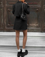 Solid Crop Blazer and Mini Skirt Two Piece Suit