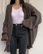 Casual Ribbed Knit Lantern Sleeve Cardigan