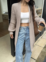 Chunky Knit Lantern-sleeved Long Cardigan