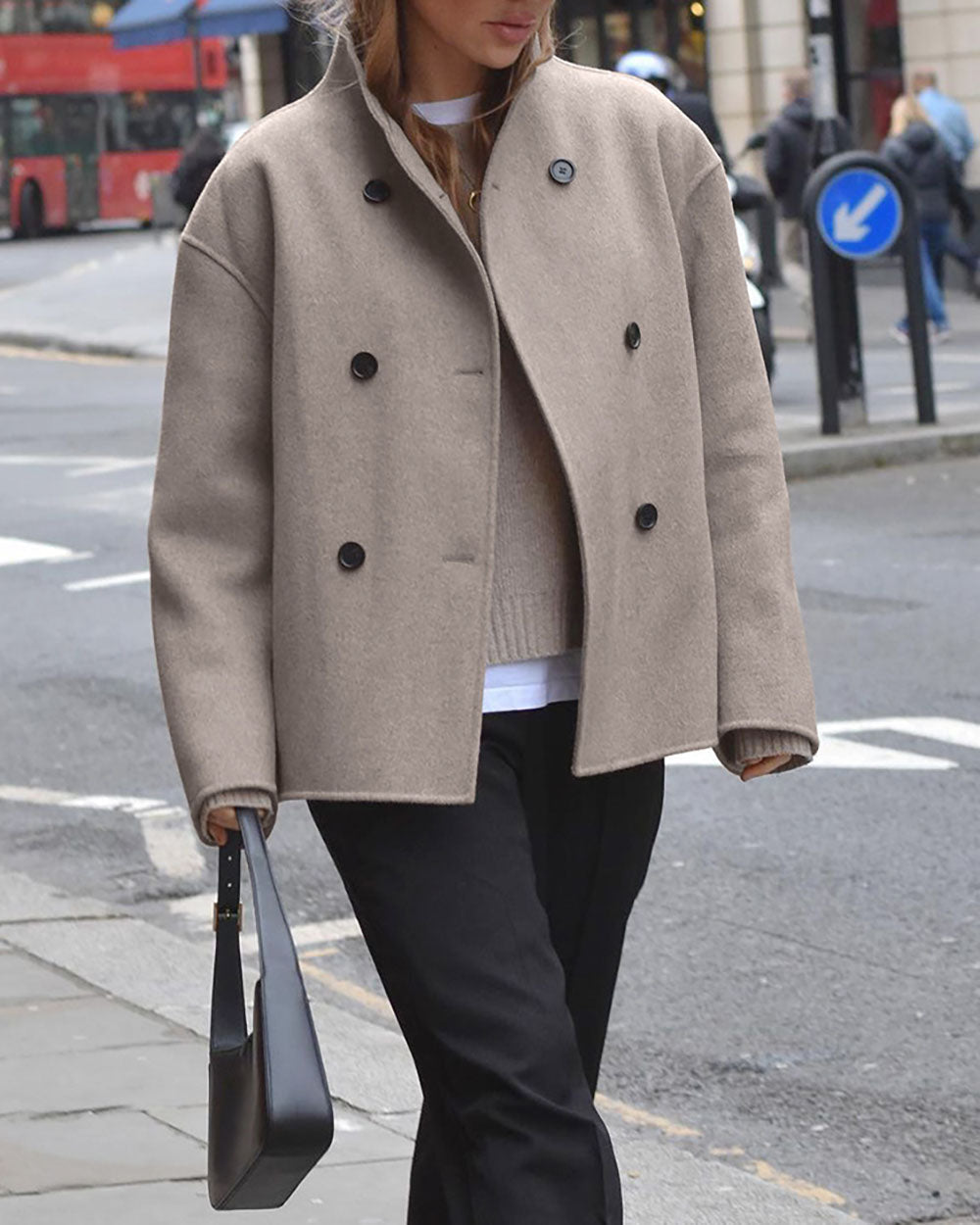 Khaki Double-Breasted Wool Coat