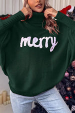 Merry Christmas Turtleneck Bat Sleeve Sweater