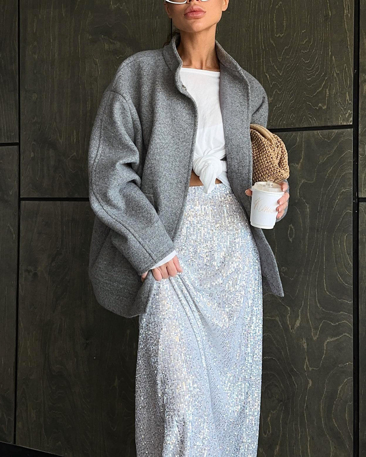 Heather Gray Oversized Wool Coat