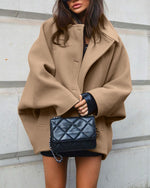 Brown Batwing Sleeve Woolen Coat