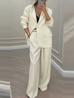 Solid Stylish Blazer and Wide-Leg Pants Two Piece Set