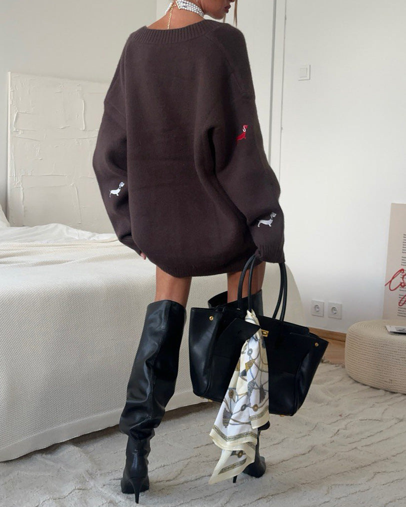 Embroidered Trim Single-breasted knit Cardigan