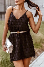 Casual Fringed Textured Mini Dress