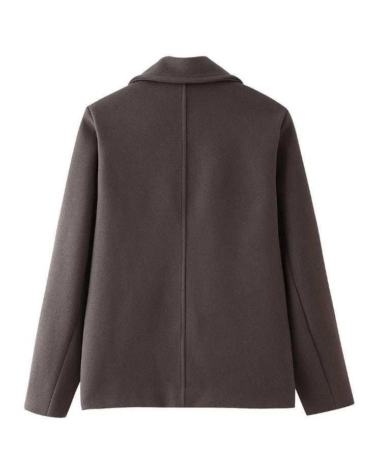 Grey Notched Lapel Woolen Coat