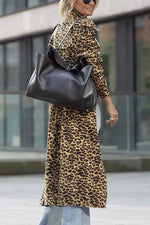 Brown Leopard Print long Trench Coat