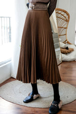 Solid Color Pleated Midi Skirt