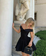 Black Off-Shoulder Flare Mini Dress