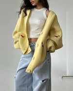 Embroidered Trim Single-breasted knit Cardigan