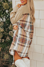 Plaid Paneled Mini Shirt Dress