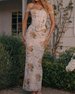 White Floral Off-Shoulder Bodycon Midi Dress