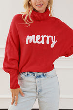 Merry Christmas Turtleneck Bat Sleeve Sweater