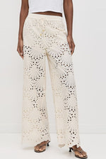 Beige Crochet Lace Button Down Shirt and Trousers Two-Piece Suits