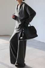 Thermal V-neck Knit Sweater and Pants Two-Piece Set