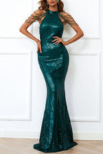 Sequined Fishtail Maxi Gown Dress