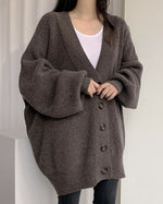 Casual Ribbed Knit Lantern Sleeve Cardigan