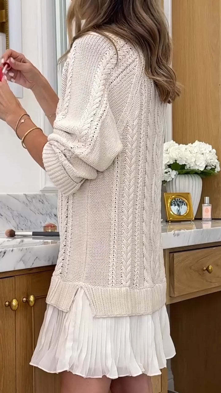 Cable Knit Ruffled Hem Sweater Dress