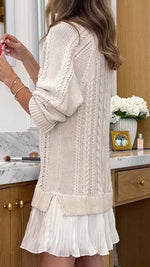 Cable Knit Ruffled Hem Sweater Dress