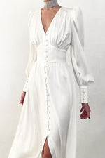 Elegant Lantern Sleeves Satin Midi Dress