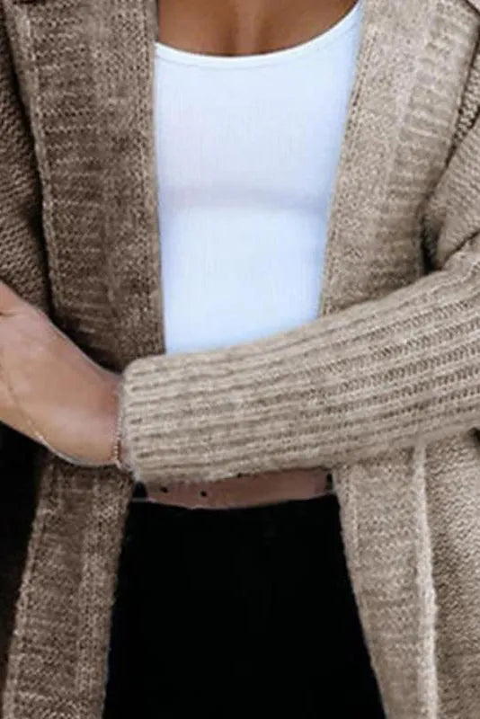 Brown Color Block Hooded Knit Cardigan Coat