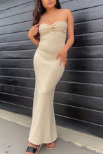 Twisted Front Bandeau Knitted Maxi Dress