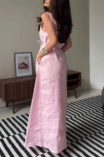 Linen Waist-Tie Sleeveless Maxi Dress