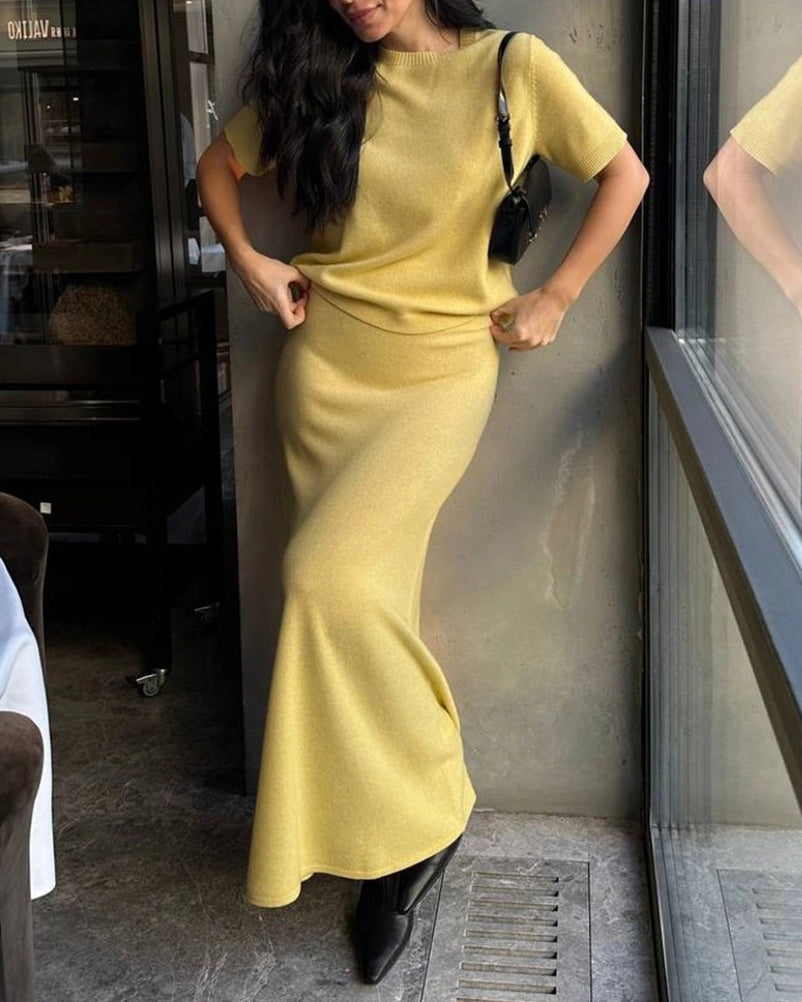 Elegant Knit Top and Maxi Skirt Matching Sets