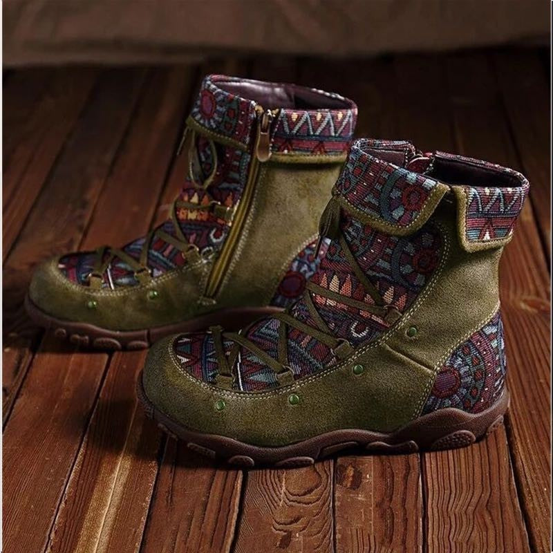 Ethnic Print Side Zipper Booties